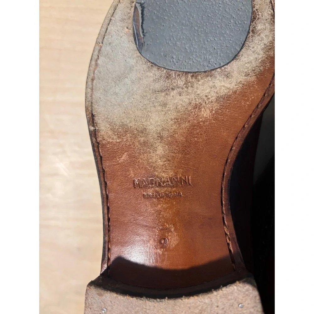 Magnanni Oxford Dress Shoes Mens Sz 9 Brown‎ Medallion Toe Brogue Lace Up 20518